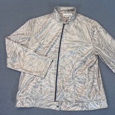 Chicos Metallic Zebra Print Full Zip Front Jacket Silver Mock Neck Size 2 Large