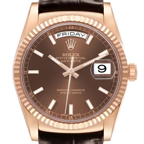 Rolex President Day-Date 36 Chocolate Dial Rose Gold Mens Watch 118135