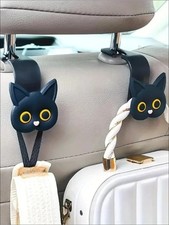 2pcs Cute Cat Car Headrest Hooks 360 Rotatable Bag Organizer Holder