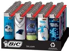 Bic Carolina Panthers NFL Football Disposable Lighters 50 Ct Tray 8 Mix Designs