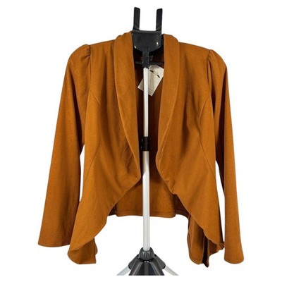 Heimish USA Camel Suede Open NWT Blazer Drape Neck Puffed Shoulder Womens Small
