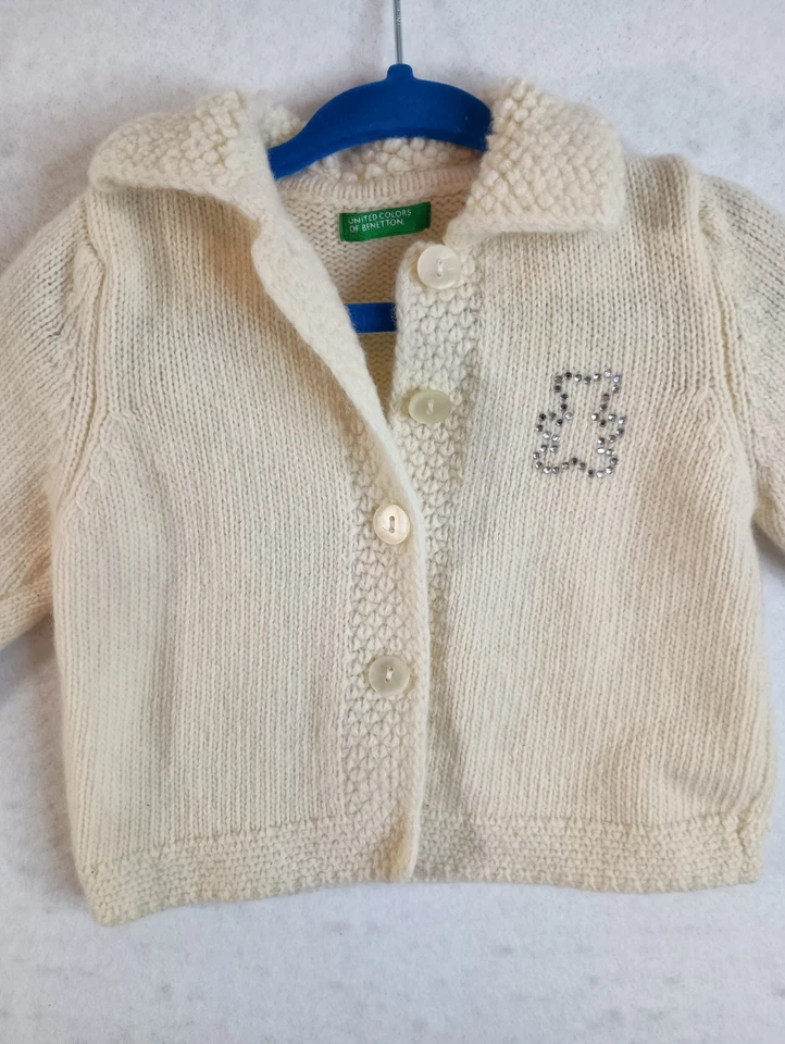 Cárdigan Suéter Lana Crema 12 Meses Oso United Colors Of Benetton Infantil De Colección Foto 2 de 4