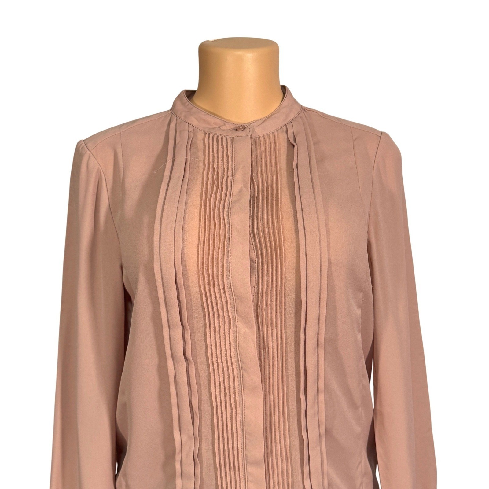 Adrianna Papell Pink Pintuck Stand Collar Long Sleeve Blouse Women's Size S NWT