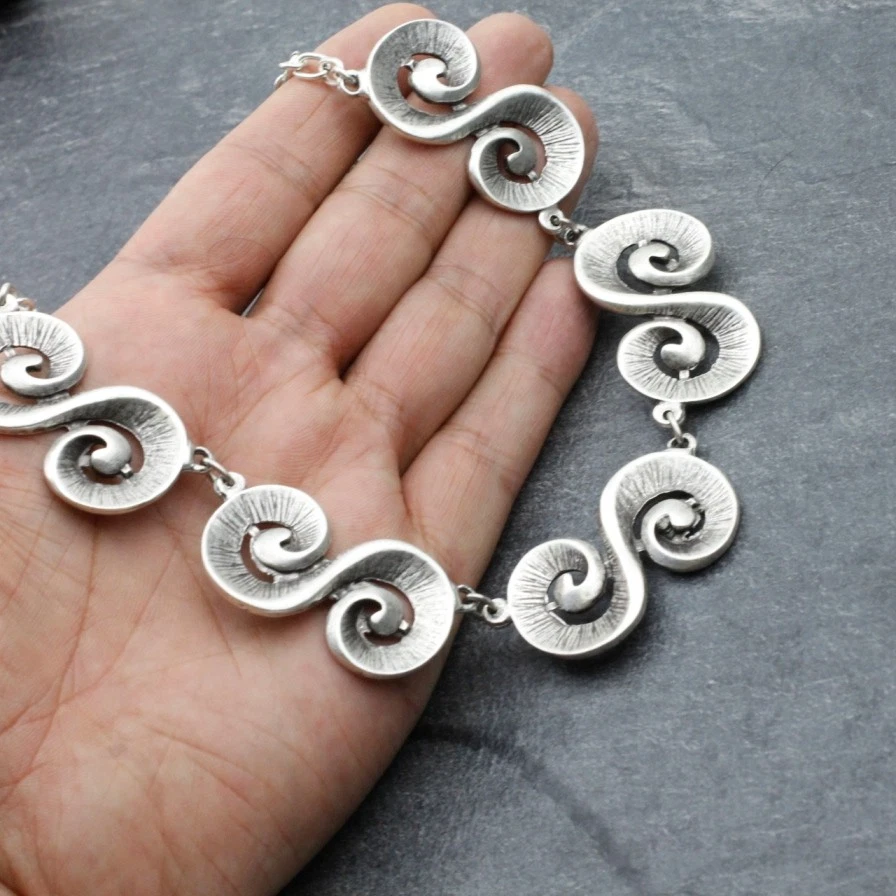 Schnörkel Kette Silber kette Zamak Schmuck, Damen Halskette Collier -C18 - Bild 4 von 4