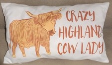 Crazy Highland Cow Lady Pillow Farmhouse D cor Funny Gift Rustic Prop Cushion