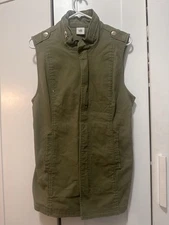 Cabi Explorer Olive Green Denim Sleeveless Vest Size Small Full Zip