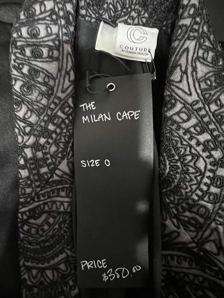 Couture by Claudia Croazzo Cape Womens 0 Black The Milan Lace Silk NEW $350 - Image 2 of 4