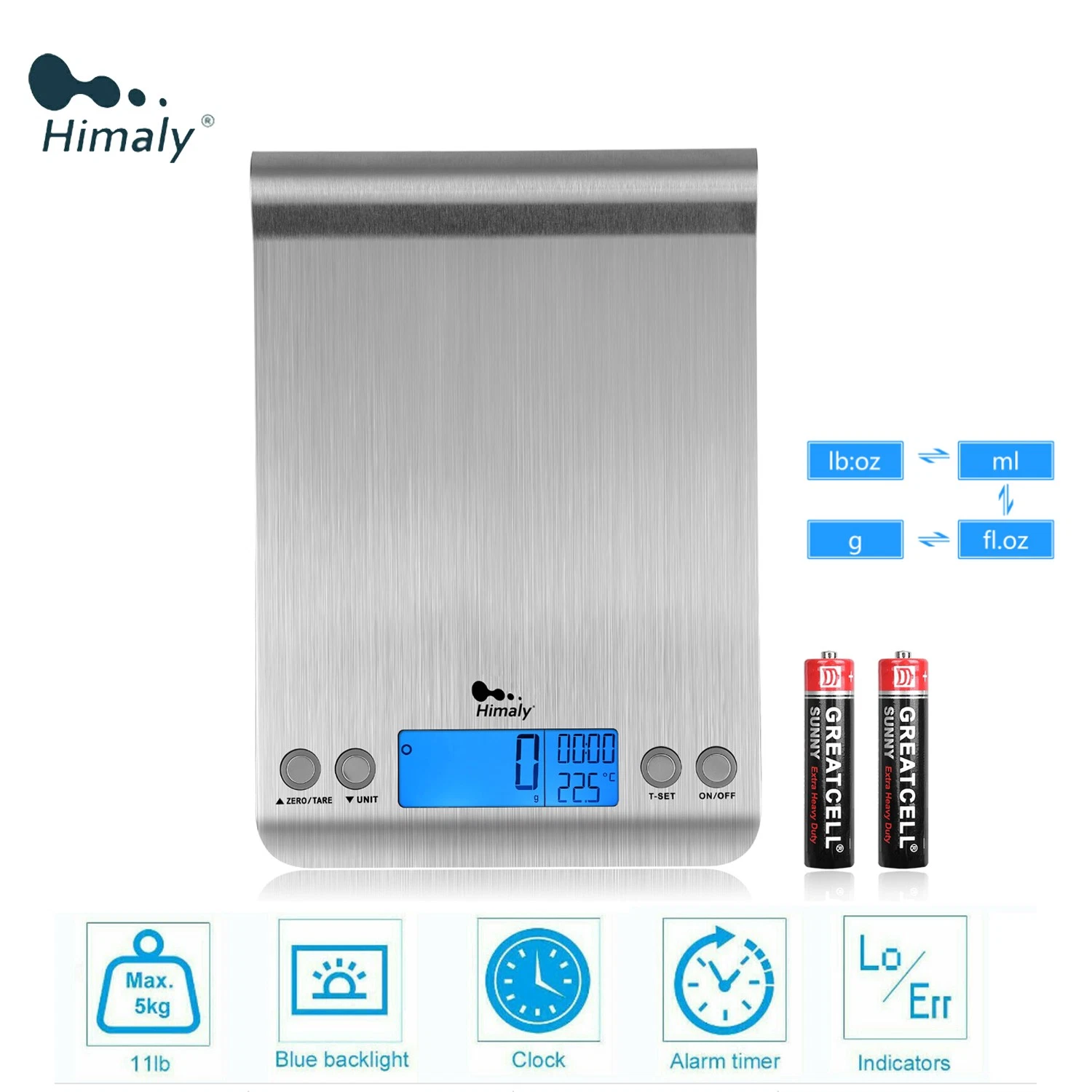 Himaly Digital Electric Kitchen Food Scale W/ Alarm Timer,Stainless steel 5kg/1g
Opens in a new wind