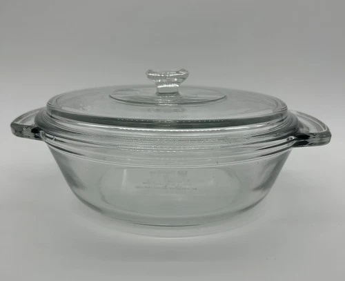 Vintage Anchor Hocking Ovenware Clear Casserole Dish 1.5 Qt 8.25 W/Lid No Chips