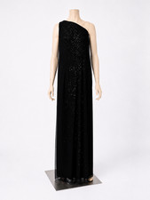David Meister Dark Brown One Shoulder Mesh Sequins Evening Gown Dress Size 4