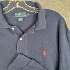 VTG Polo Ralph Lauren Long Sleeve Navy Blue Polo Shirt Men's Large
