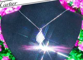 CARTIER Diamond Pendant 18K Gold Diamond Necklace Ribbon Infinity Eternity Estat