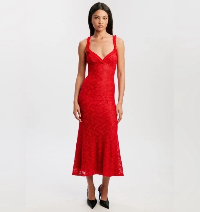 strapless open back dress Multi Sequin & Velvet Bardot Midi Dress - Red