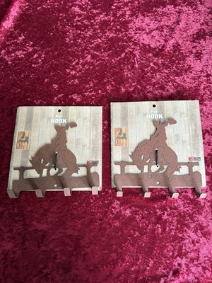 Rare. Set Of 2, Western Theme Rodeo Cowboy Metal Key Hooks By Ross America