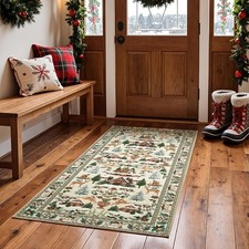 Christmas Rug 3x5 for Entryway Kitchen Green Holiday Rug for Bedroom Christma...
