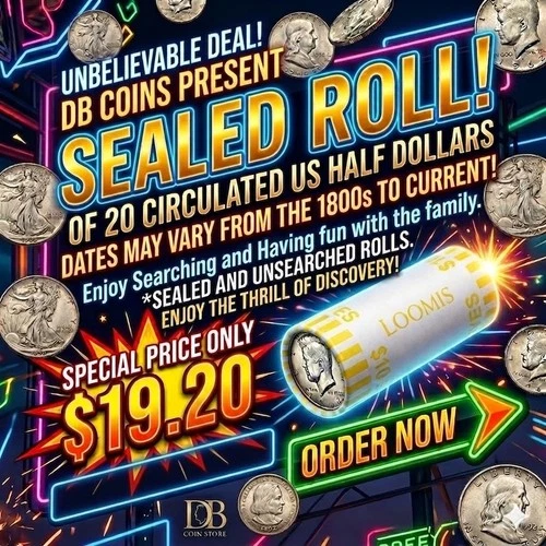 USA Half Dollar Unsearched Bank Roll - 20 COIN ROLL - Liberty, Franklin, Kennedy