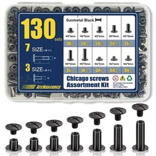 130 Sets Black Chicago Screws Kit M4 M5 Binding Rivets for Leather Craft DIY
