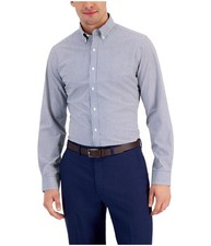 Club Room Mens Slim Fit Striped Button Up Shirt, Blue, Small
