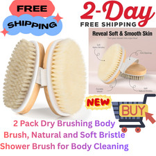 2 Pack Dry Brushing Body Brush, Natural and Soft Bristle Shower Brush for Body C