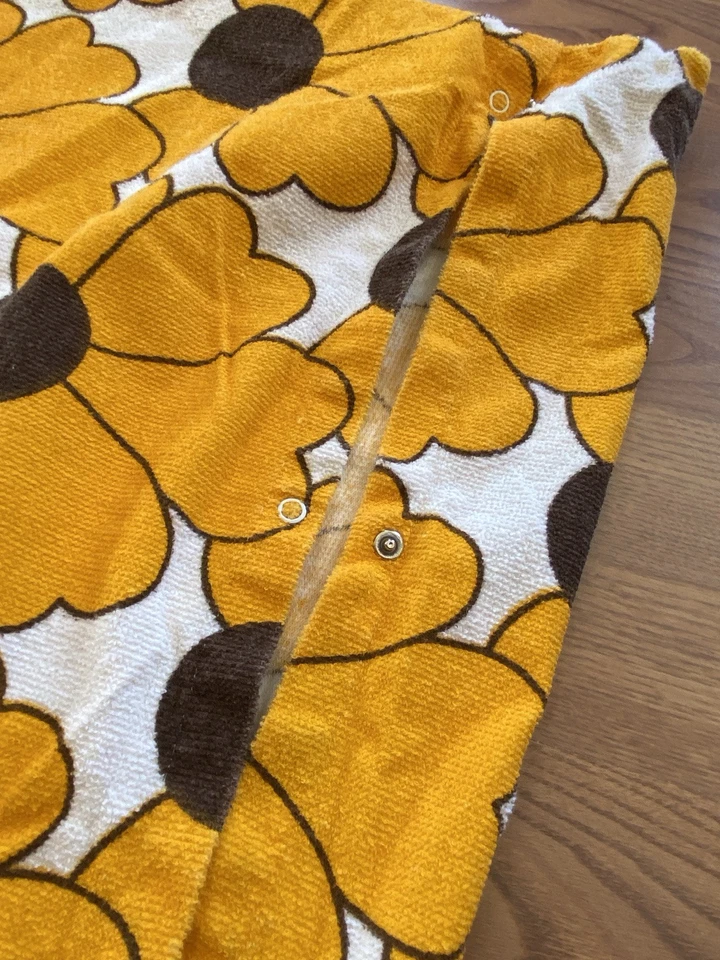 Funda nórdica vintage Flex Frottier Terrycloth doble amarillo marrón floral a presión años 70 Foto 4 de 4