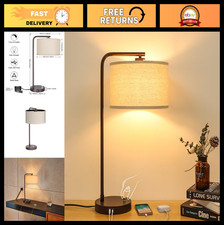 25" Modern Dimmable Table Lamp with USB C A Ports, Nightstand Desk Light, 9W L