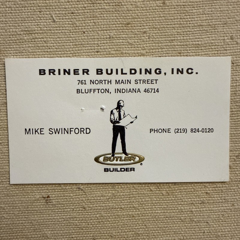 Vintage Business Card Bluffton Indiana Briner Building Wells County