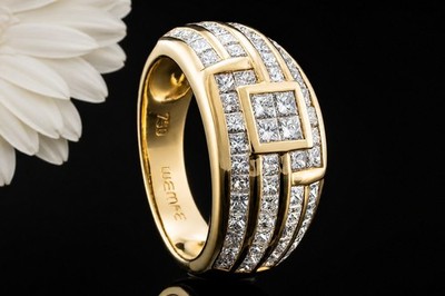 Wempe Ring Architektonisches Design mit Carré Diamanten in Gelbgold 750 Schmuck