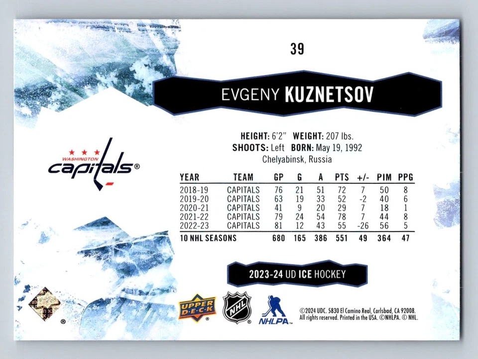 2023-24 Upper Deck Ice - Evgeny Kuznetsov #39 - Image 2 of 2