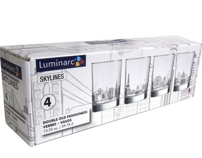Luminarc Skyline Double Old Fashioned Glasses Set of 4 13.25 oz Vintage Barware
