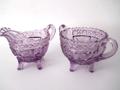Vintage McKee? Sugar Bowl & Creamer Set Lavender Purple Pressed Glass Rare Toed