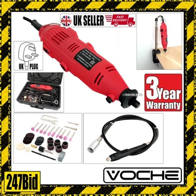VOCHE® ROTARY MINI HOBBY DRILL MULTI TOOL + FLEXI + STAND + 40 ACCESSORIES