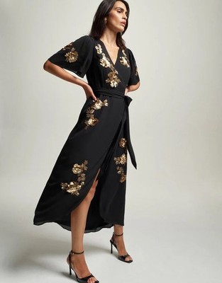Monsoon size 22 black gold beaded Sarah occasion midi dress new tags