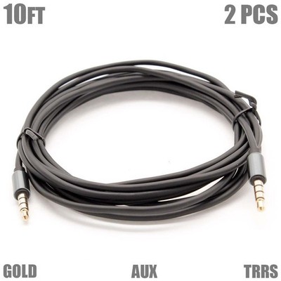 2 Pcs 10FT AUX 3.5mm TRRS Male to Male Audio & Microphone Cable Auxiliary Gold