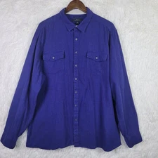 Marc Anthony Mens 2XL Blue Linen Cotton Blend Long Sleeve Shirt Beachy Casual