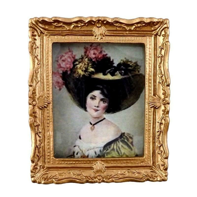 Melody Jane Dolls House Miniature Accessory Victorian Lady Painting Gold Frame