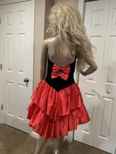 VTG 80s 90s Roberta Size 11/12 Red Black Velvet Valentine Date Party Prom Dress