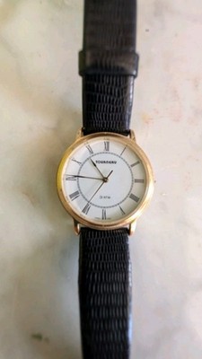 Tourneau 3 ATM Quartz Dress Watch 34mm Gold Plated White Roman Dial Black