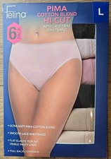 Felina Women's 6-Pack Pima Cotton Hi-Cut with Lace Trim Panties, Multicolor, L