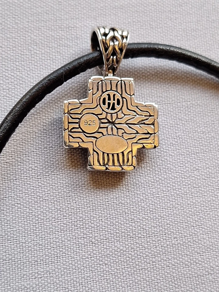 JOHN HARDY Hombre Palu 925 Plata Cruz Colgante Cuero Cordón Collar 18-20 Nuevo Foto 3 de 4