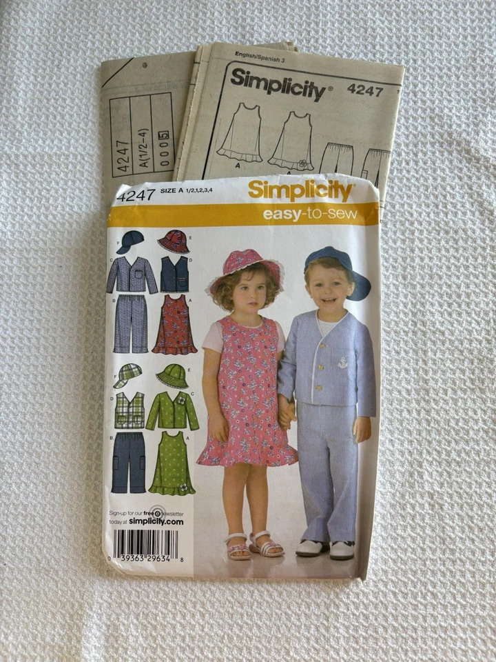 Simplicity Sewing Pattern 4247 Jumper Pants Jacket Vest Hats Toddler Size 1/2-4 - Image 3 of 3