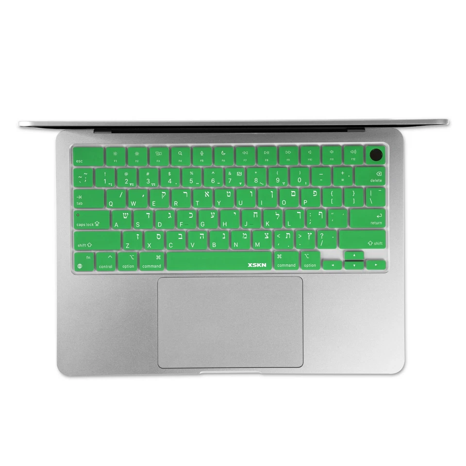 XSKN Green Hebrew Keyboard Cover for 2021-2025 Macbook Pro 14.2/Macbook Pro 16.2 - Image 2 of 4