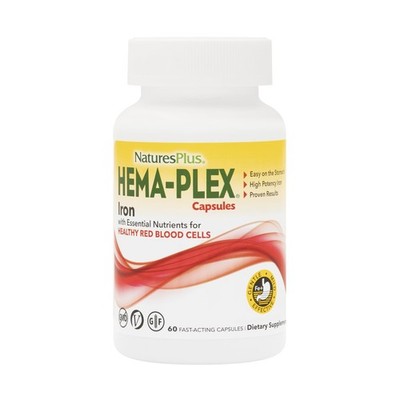 NaturesPlus HemaPlex Iron  60 FastActing Capsules  85 mg Chelated Iron + Vita...