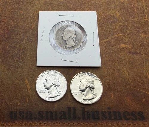 1932 & (2) 1964 Silver Washington Quarters Lot - First Year & Gem BU Unc