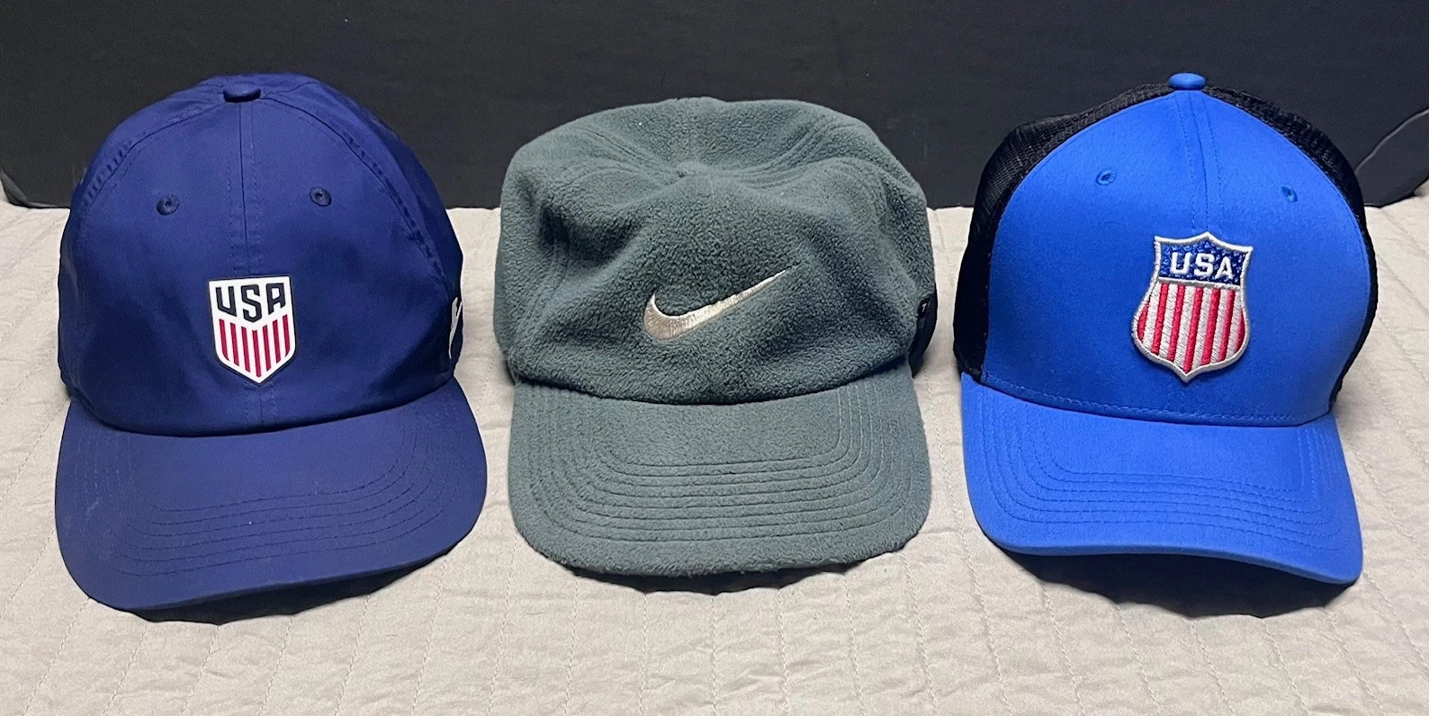 Nike 90s Vintage Therma-Fit Fleece Earflap & Team USA hats Lot of 3