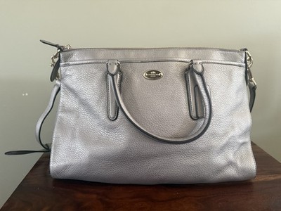 NWT Coach Morgan Satchel Pebbled Metallic Silver Leather Crossbody Strap