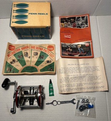PENN JIGMASTER 500SM Vintage Fishing Reel Red Spool w/ Paperwork Grease Hardware