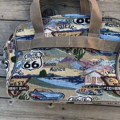 Vtg Pioneer Express Bags Route 66 Tapestry Travel Weekender