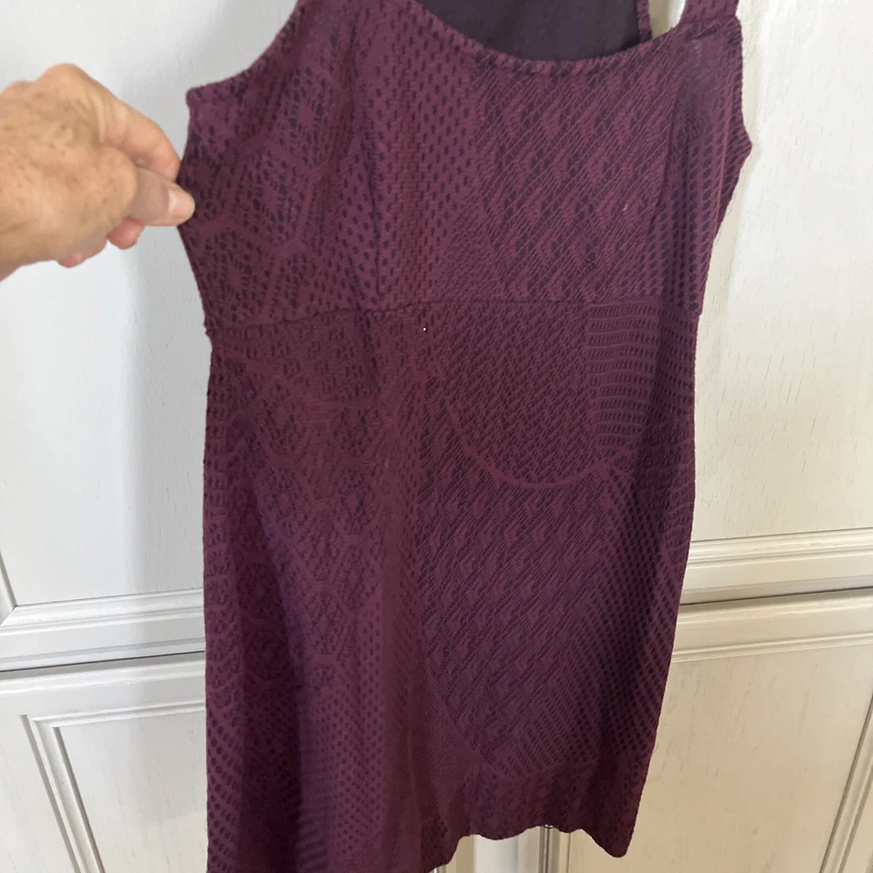 Free People Mini Tank Top Dress Small Wine ,Geometric Lines Ribbed Sleeveless - Image 2 of 4