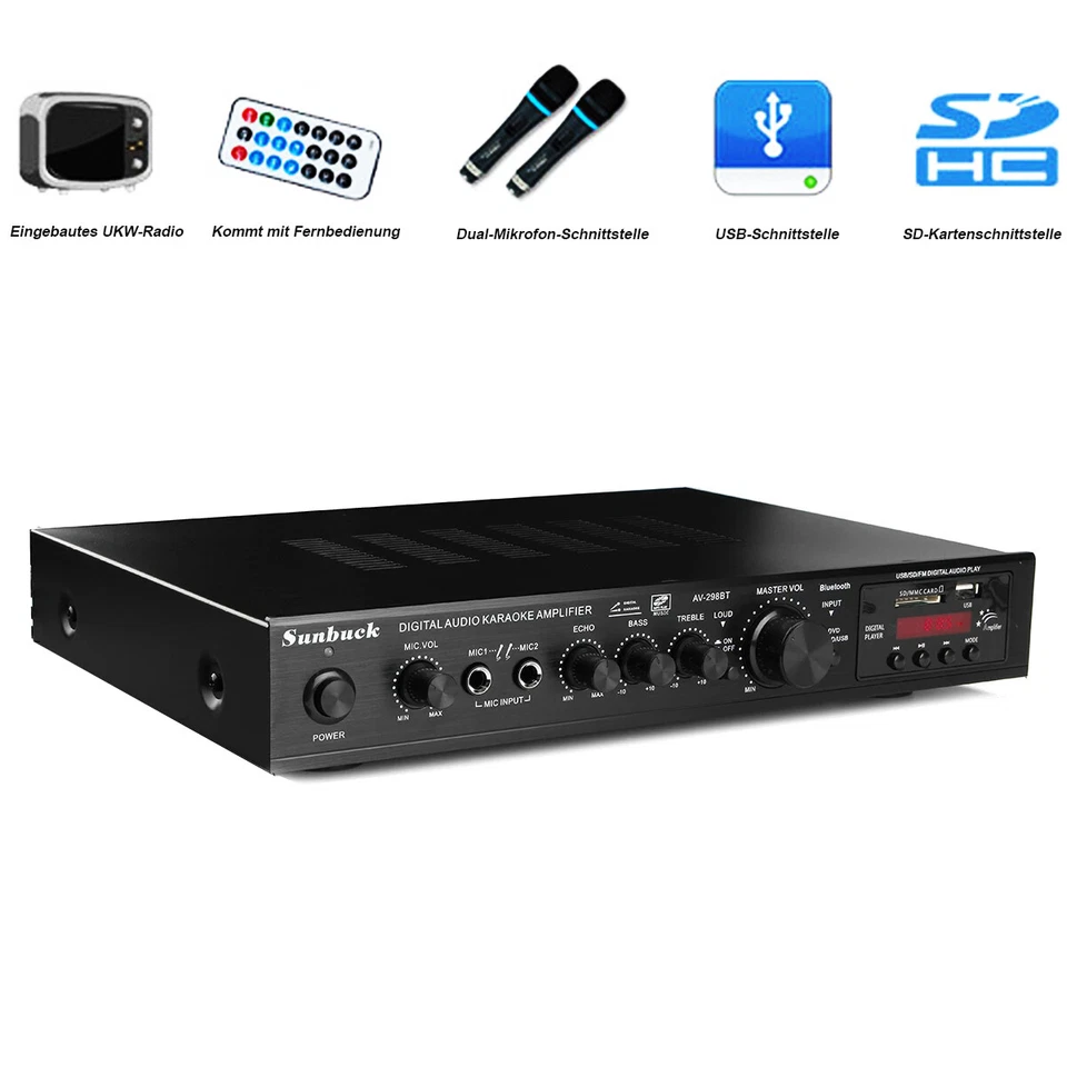 MARKENLOS HiFi Verstärker 5 Kanal Digital FM，USB Stereo Amplifier Bluetooth Vollverstärker