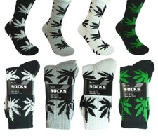 12 Pairs Men's Sports Marijuana Weed Leaf Crew Cotton Long Socks Size 9-11 10-13